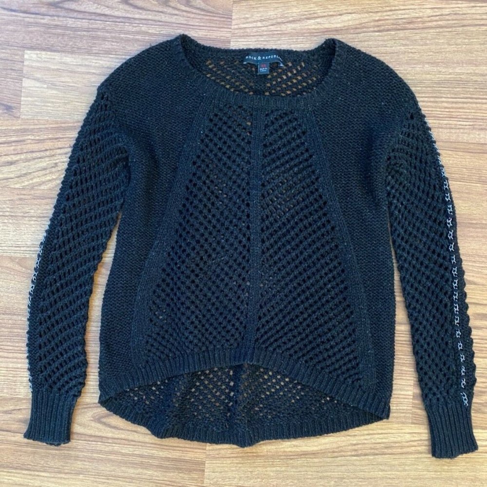 Rock & Republic Netted Metallic Black Sweater